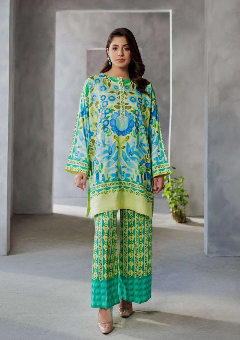 Green Printed Rayon Co Ord Set - Indya