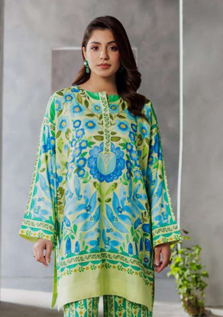 Green Printed Rayon Co Ord Set - Indya