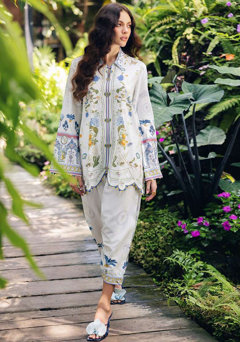 White Embroidered Rayon Co Ord Set - Indya