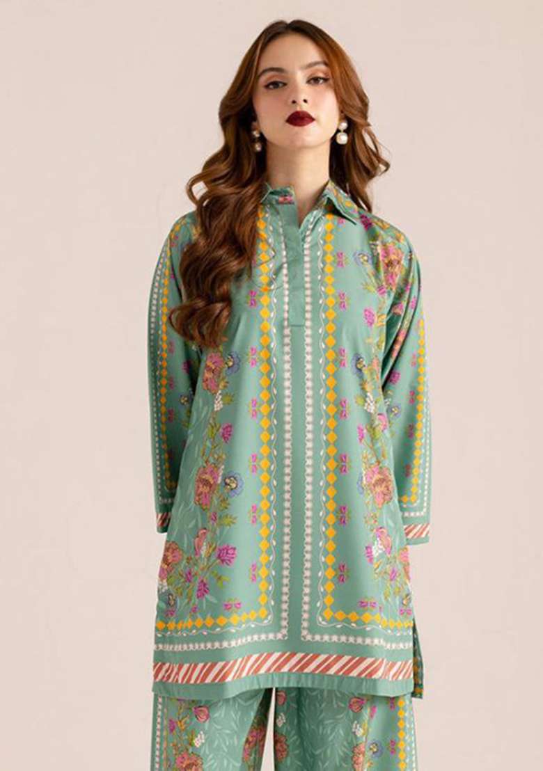 Green Floral Print Rayon Co Ord Set - Indya