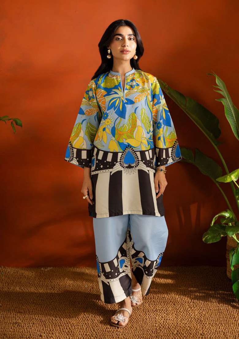 Blue Printed Rayon Co Ord Set - Indya