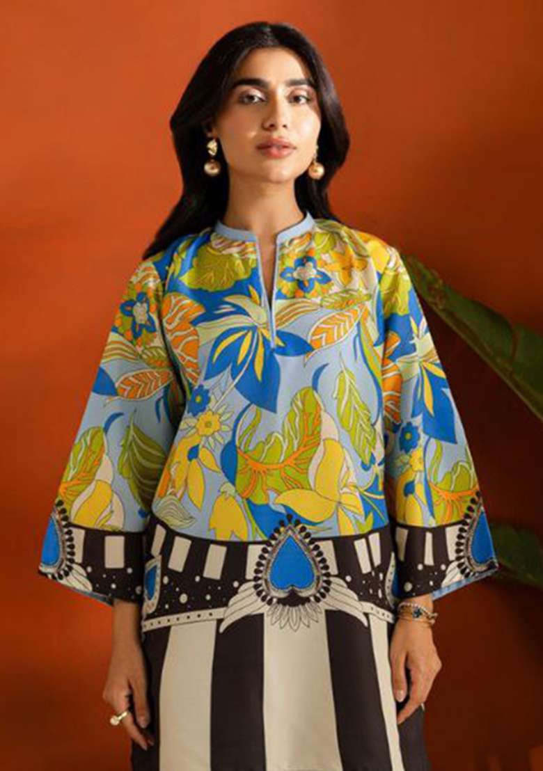Blue Printed Rayon Co Ord Set - Indya