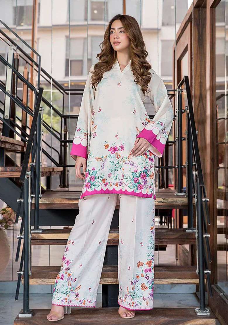 White Embroidered Rayon Co Ord Set - Indya
