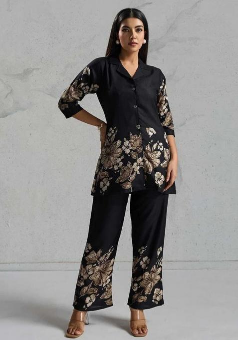 Black Printed Rayon Co-ords Set