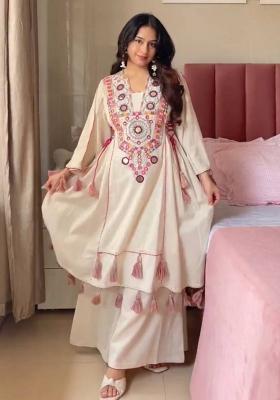 White Embroidery Cotton Co Ord Set