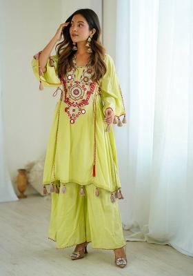 Green Embroidery Cotton Co Ord Set