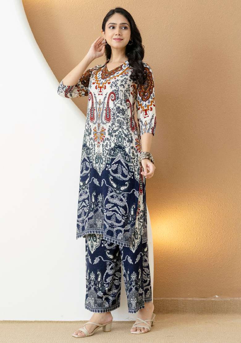 Multicolor Printed Rayon Co Ord Set - Indya