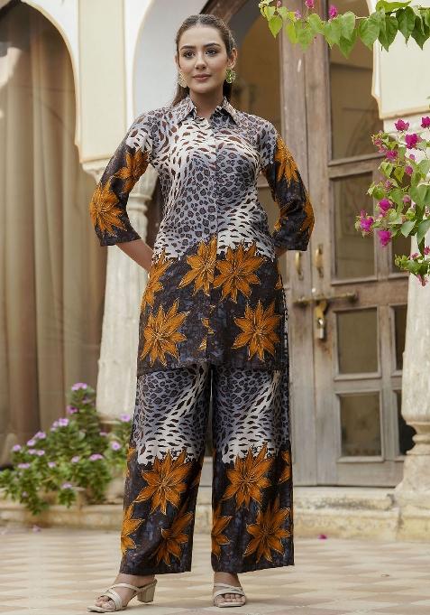 Multicolor Printed Gajji Silk Co Ord Set