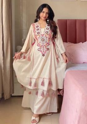 White Embroidery Khadi Cottan Co Ord Set