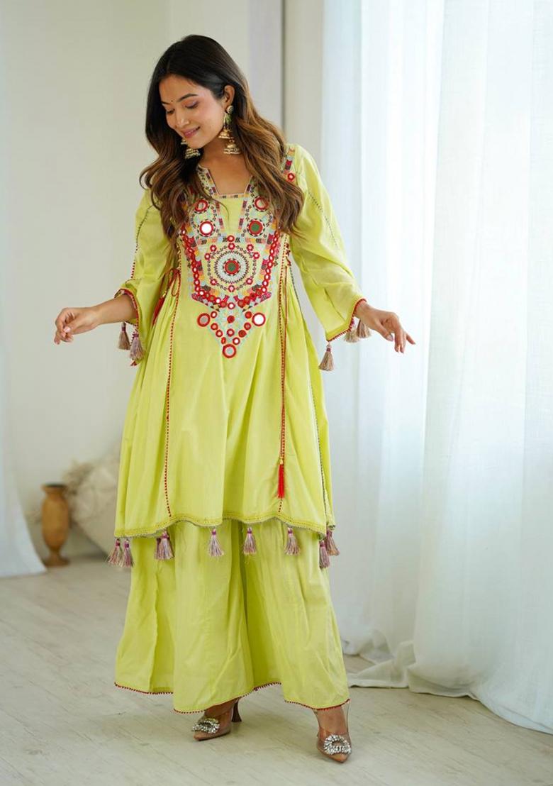 Pista Embroidery Khadi Cottan Co Ord Set - Indya