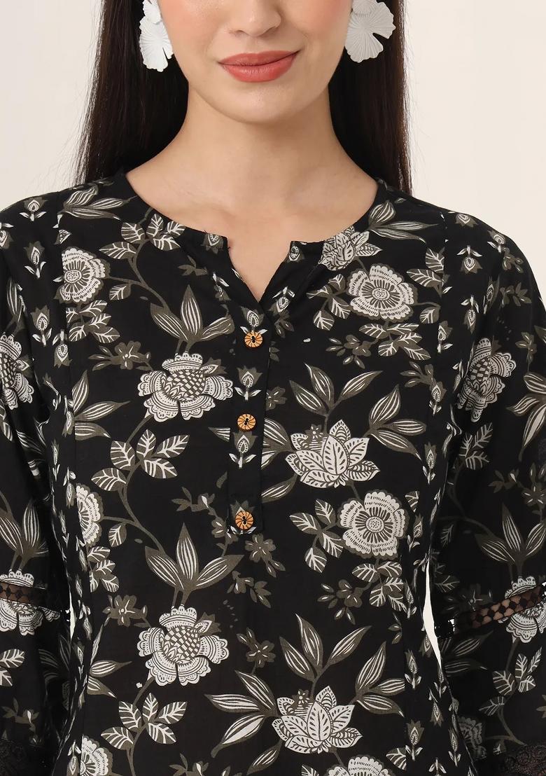 Black Motif Cotton Co Ord Set - Indya