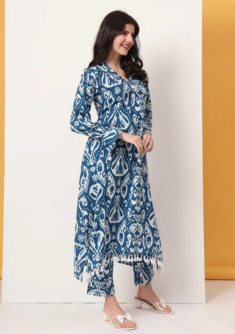 Blue Motif Cotton Co Ord Set - Indya