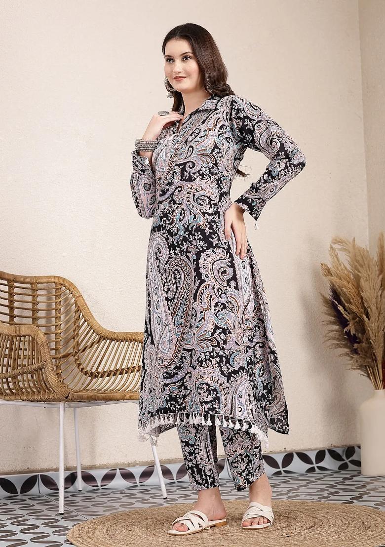 Black Printed Cotton Co Ord Set - Indya