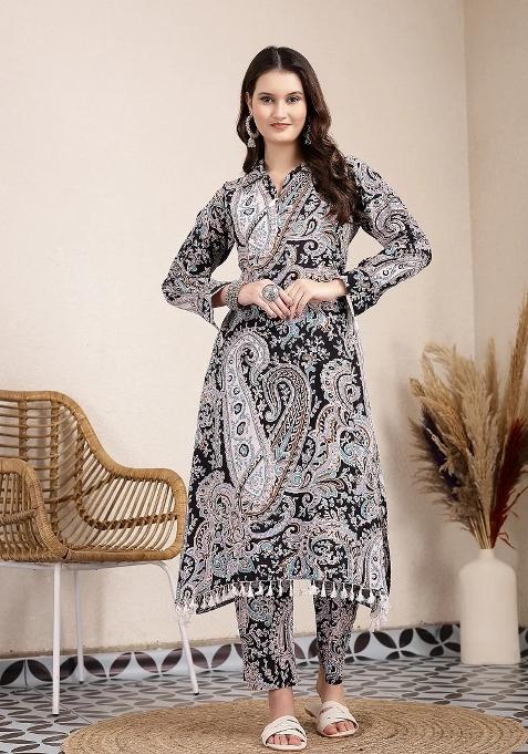 Black Printed Cotton Co Ord Set