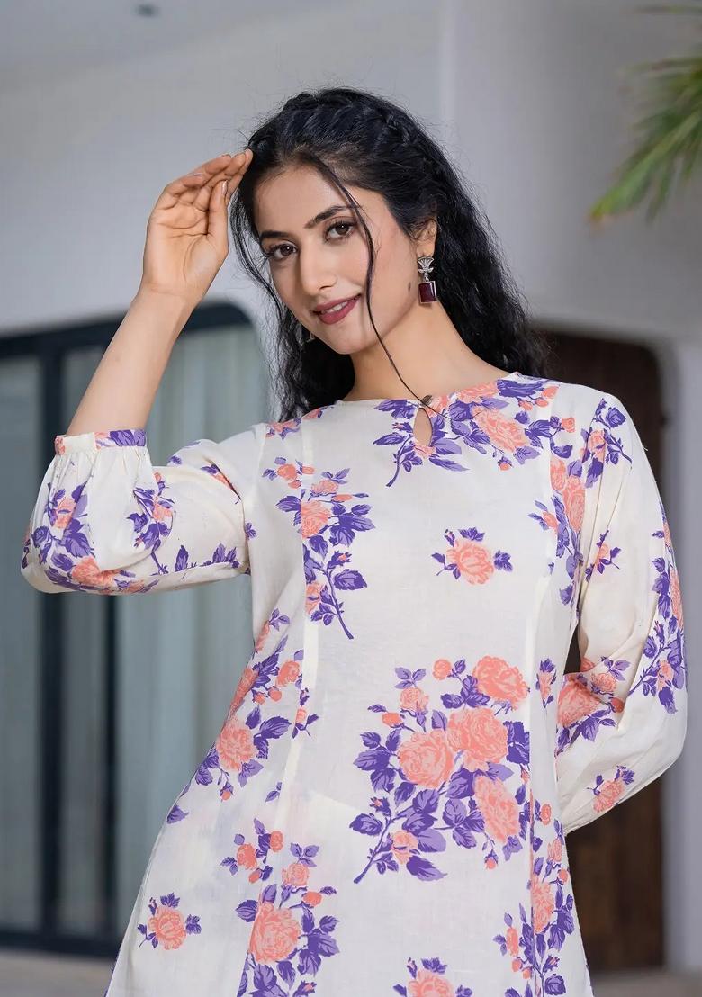 Peach Printed Cotton Co Ord Set - Indya