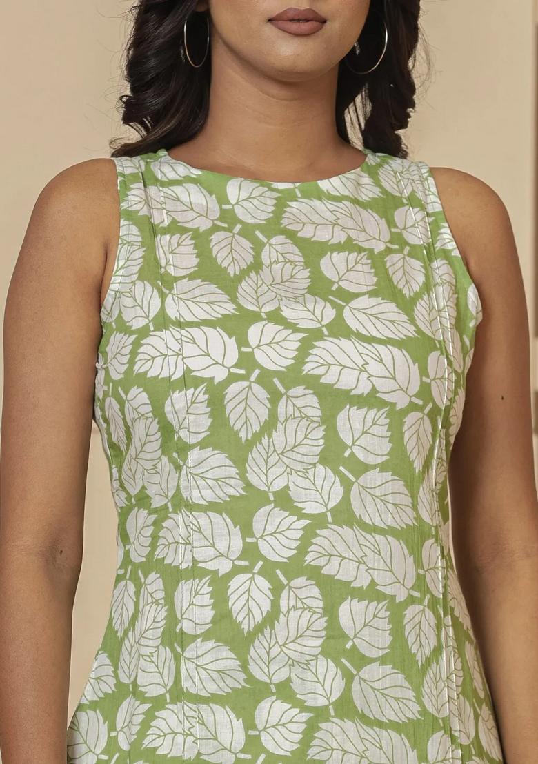 Green Printed Cotton Co Ord Set - Indya