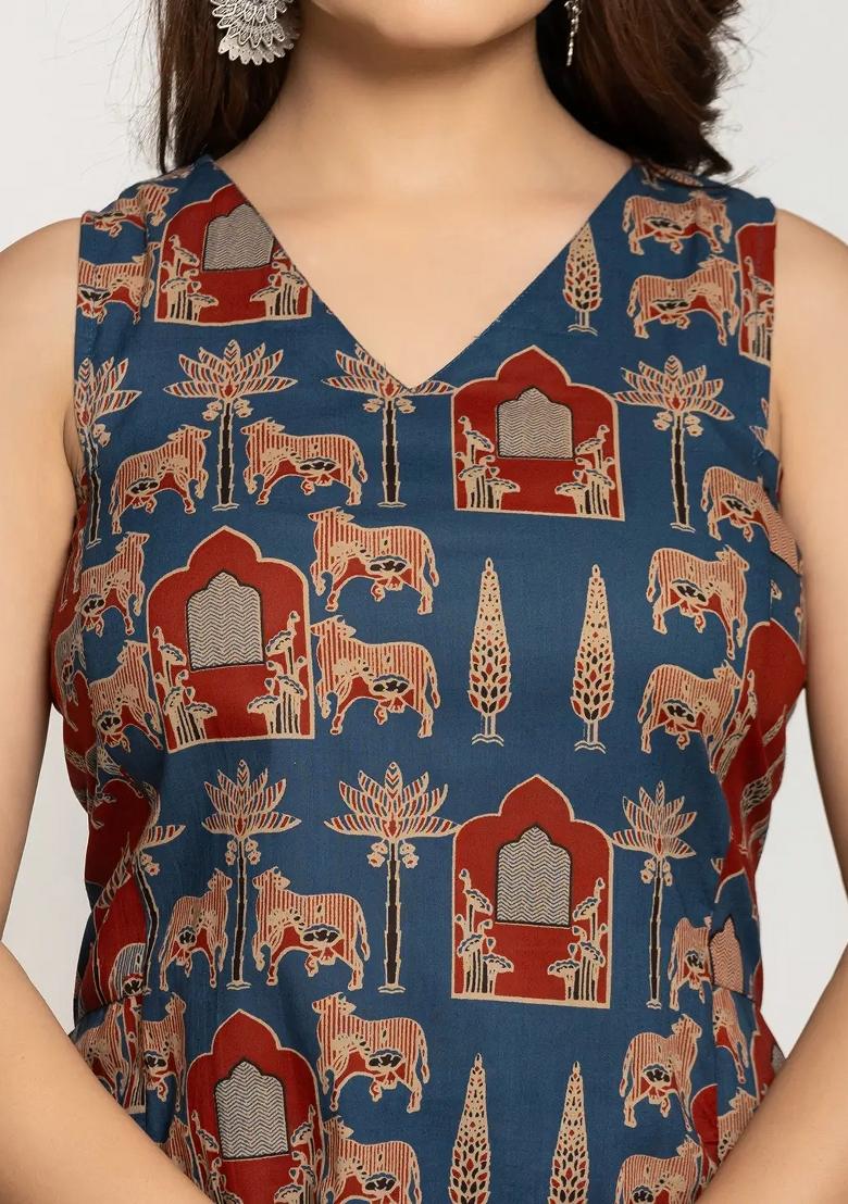 Blue Motif Cotton Co Ord Set - Indya