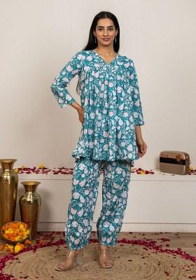 blue Hand Block Printed Cotton Co Ord Set