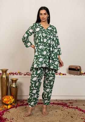 GREEN Hand Block Printed Cotton Co Ord Set