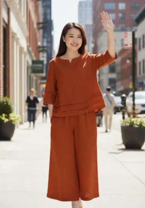 Rust Orange Solid Cotton Co Ord Set