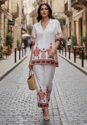 White Printed Cotton Kurta Set