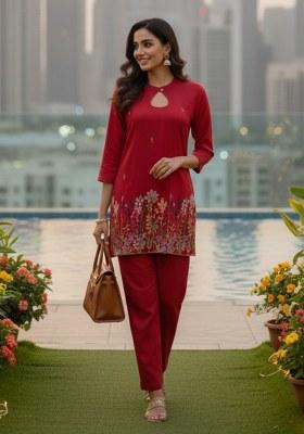 Pink Printed Silk Blend Co Ord Set