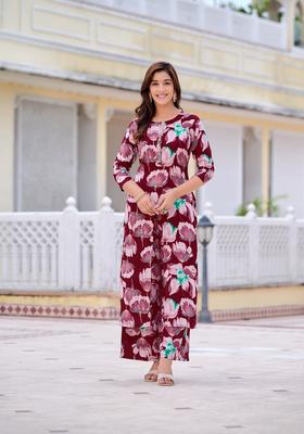 Purple Embroidery Rayon Co Ord Set