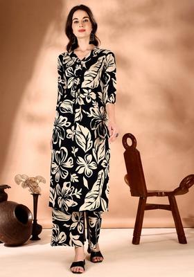 Black Embroidery Rayon Co Ord Set