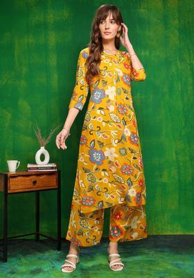 Yellow Embroidery Rayon Co Ord Set