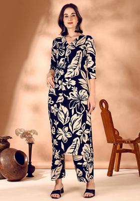 Navy Blue Embroidery Rayon Co Ord Set