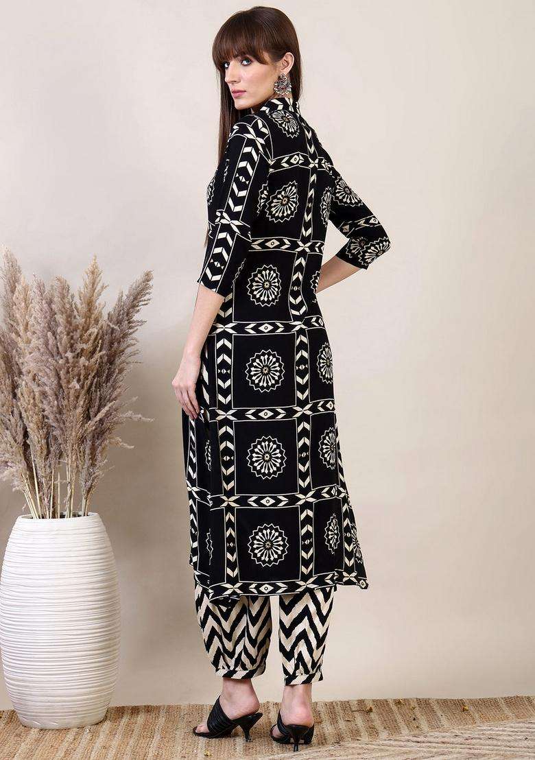 Black Embroidery Rayon Co Ord Set - Indya