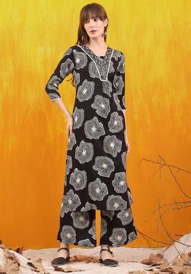 Black Embroidery Rayon Co Ord Set