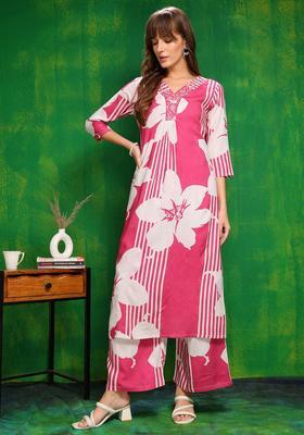 Pink Embroidery Rayon Co Ord Set