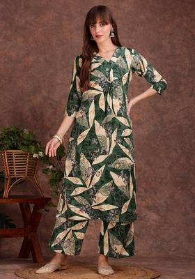 Green Embroidery Rayon Co Ord Set