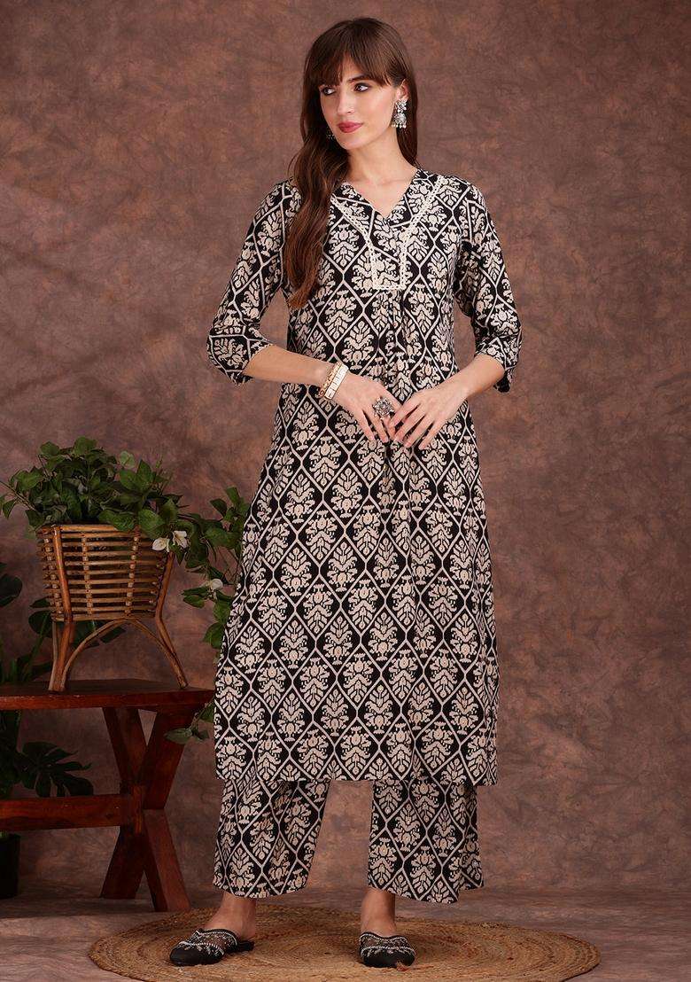 Black Embroidery Rayon Co Ord Set - Indya