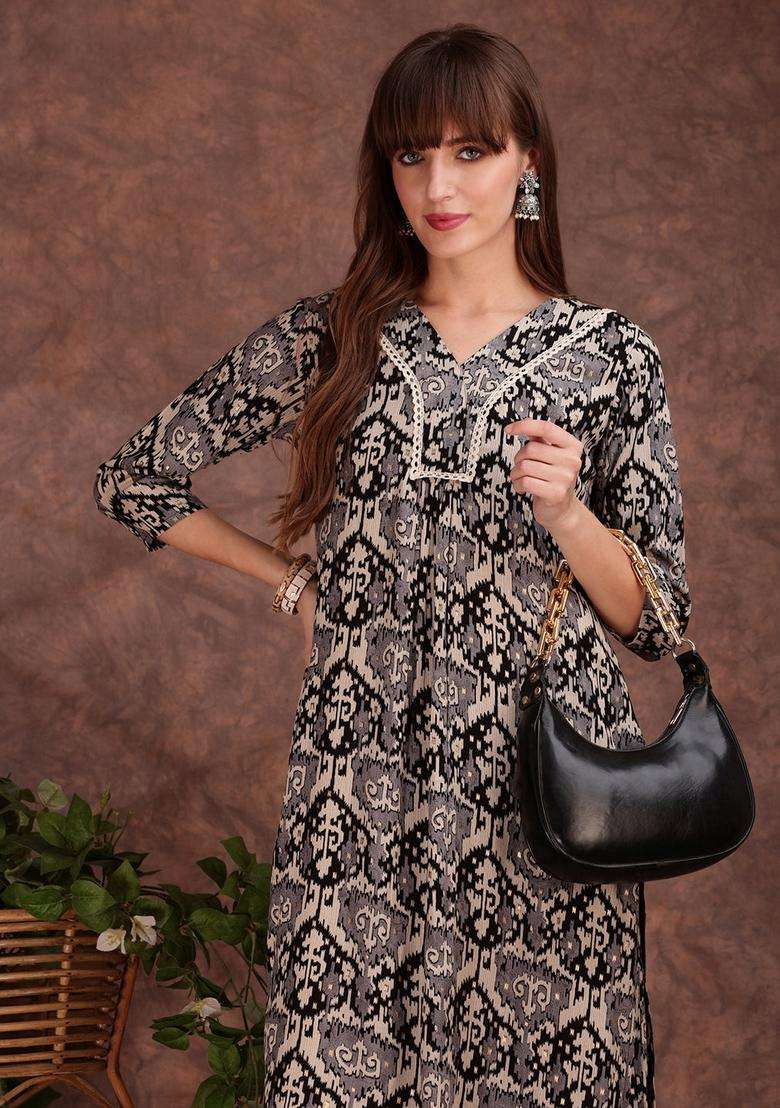 Black Embroidery Rayon Co Ord Set - Indya