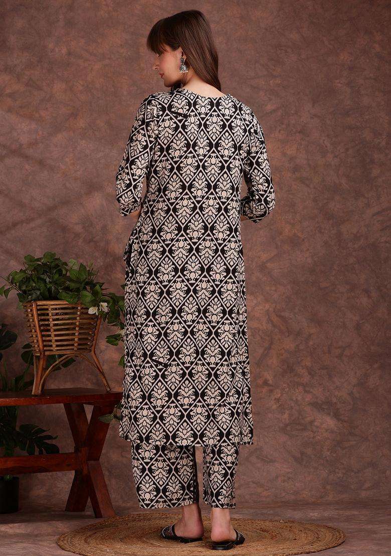 Black Embroidery Rayon Co Ord Set - Indya