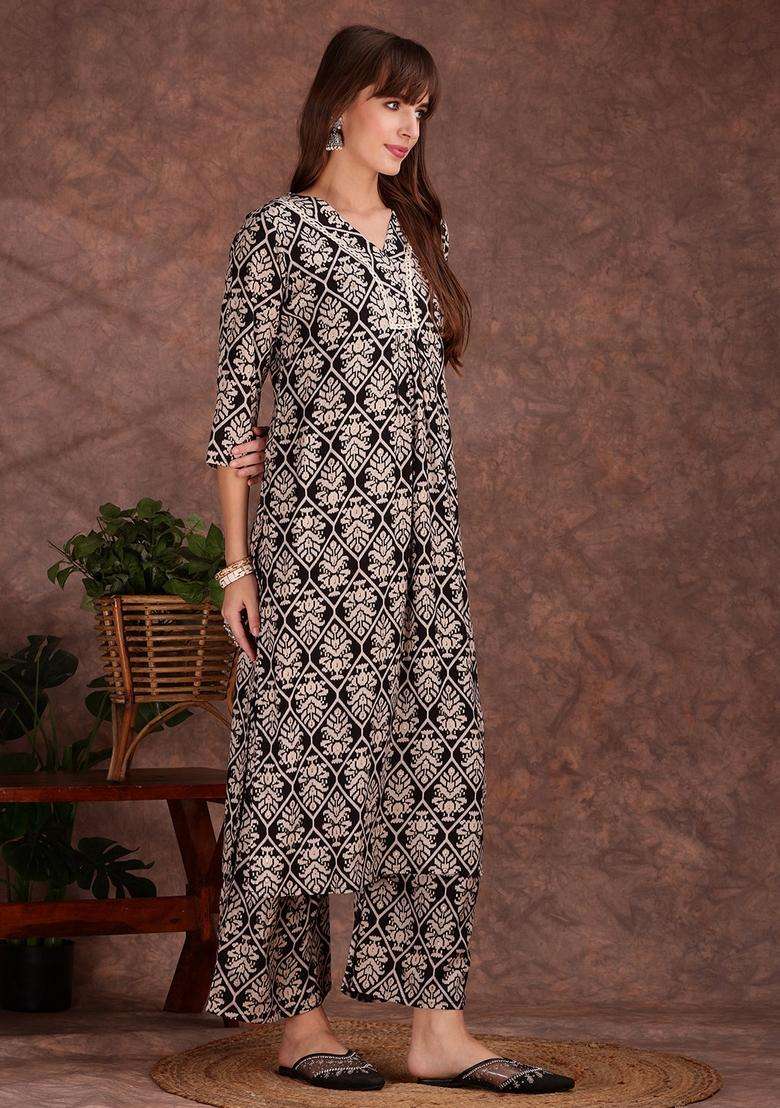 Black Embroidery Rayon Co Ord Set - Indya