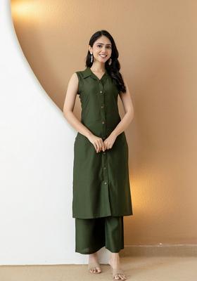 Green Embroidery Silk Co Ord Set