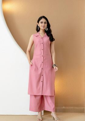 Pink Embroidery Silk Co Ord Set