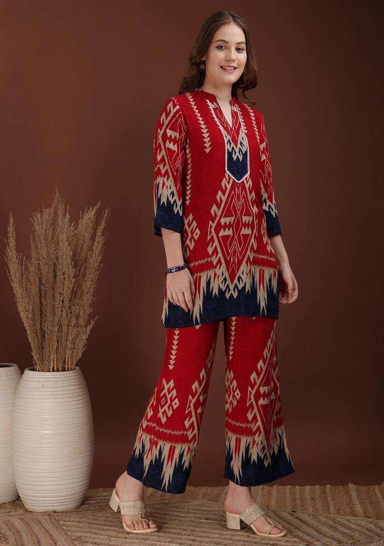 Pink Embroidery Rayon Co Ord Set - Indya