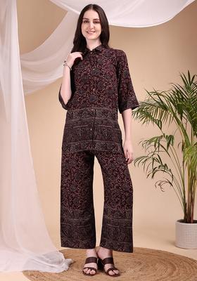 Maroon Embroidery Rayon Co Ord Set