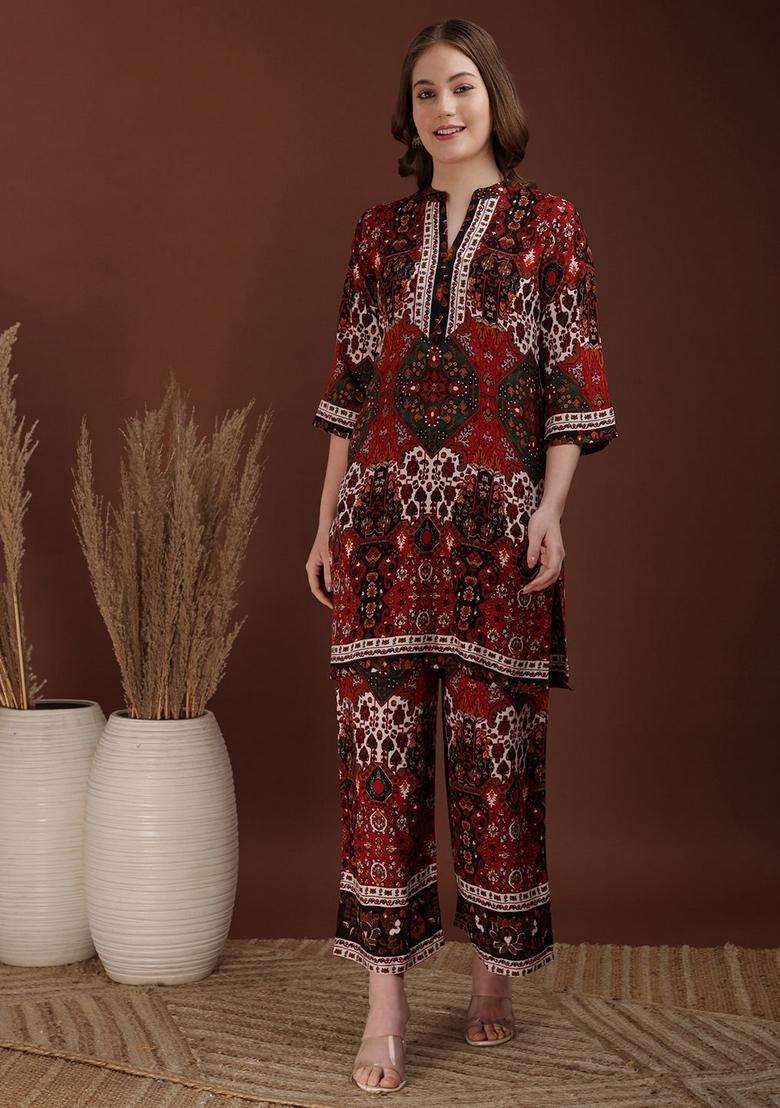 Multicolor Embroidery Rayon Co Ord Set - Indya