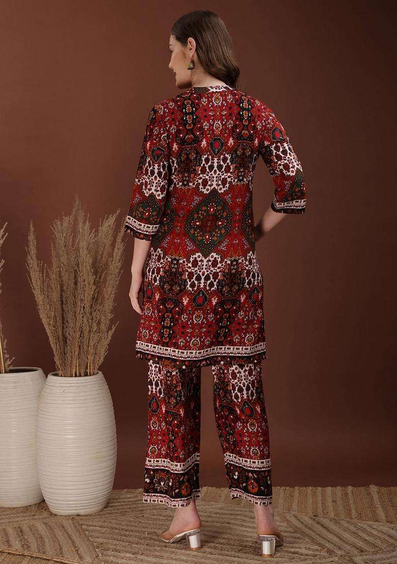 Multicolor Embroidery Rayon Co Ord Set - Indya