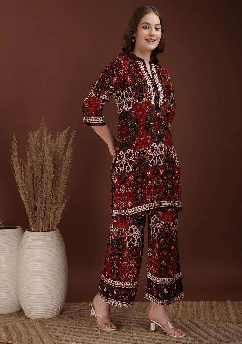 Multicolor Embroidery Rayon Co Ord Set - Indya