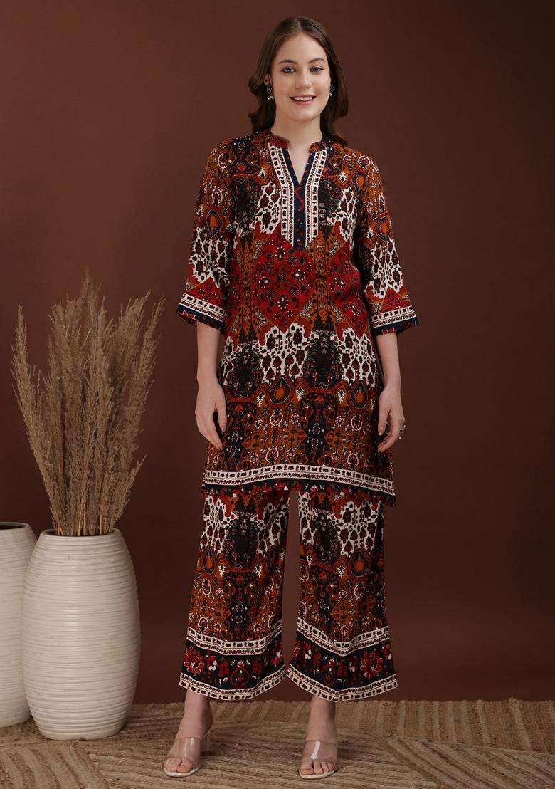 Multicolor Embroidery Rayon Co Ord Set - Indya