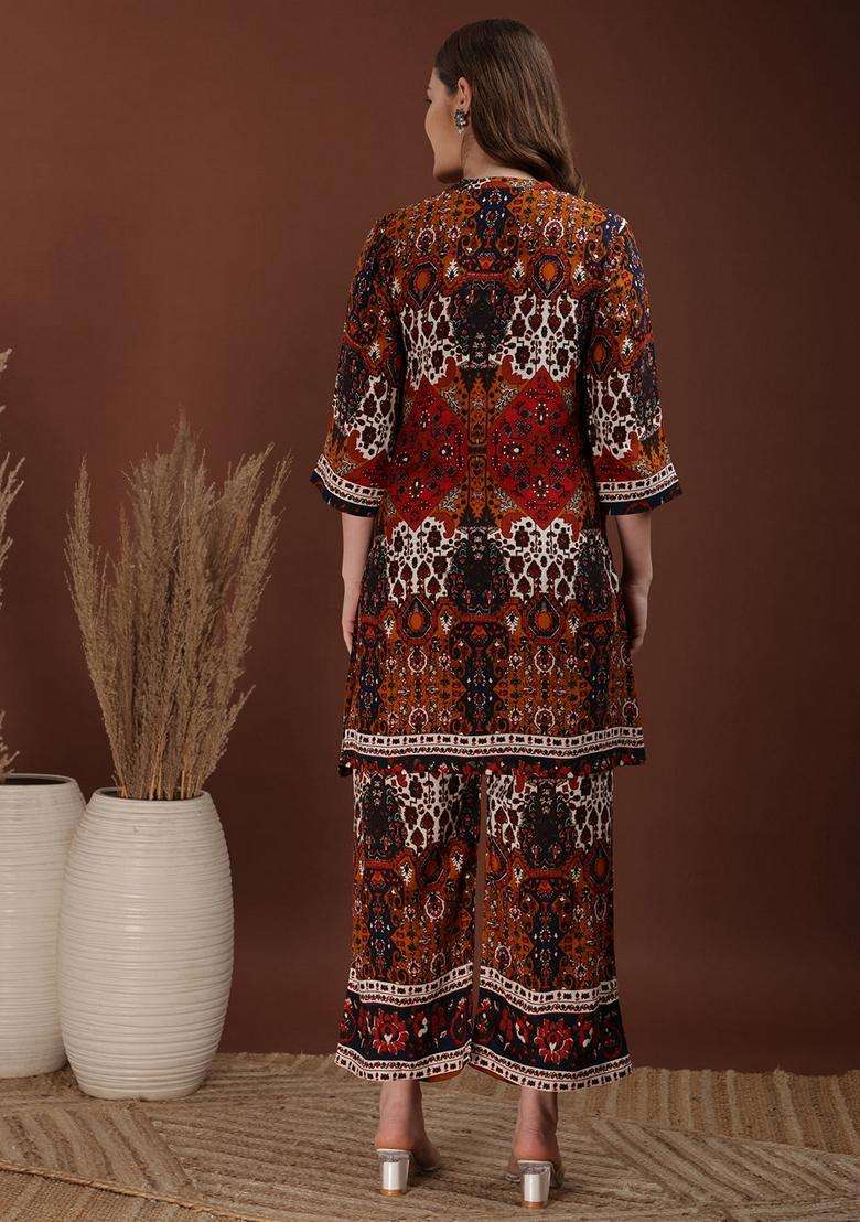 Multicolor Embroidery Rayon Co Ord Set - Indya
