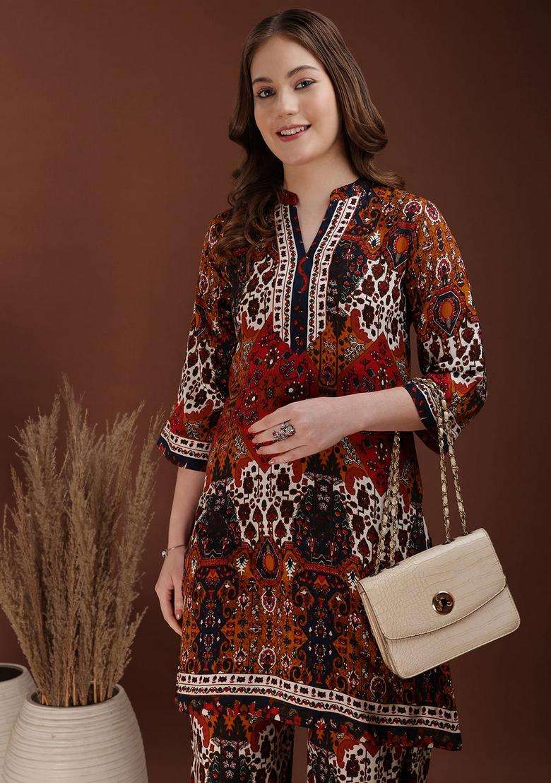 Multicolor Embroidery Rayon Co Ord Set - Indya