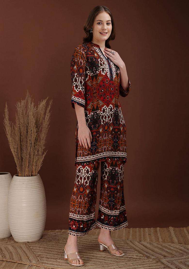 Multicolor Embroidery Rayon Co Ord Set - Indya