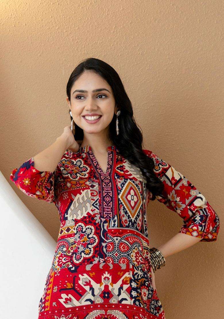 Pink Embroidery Rayon Co Ord Set - Indya